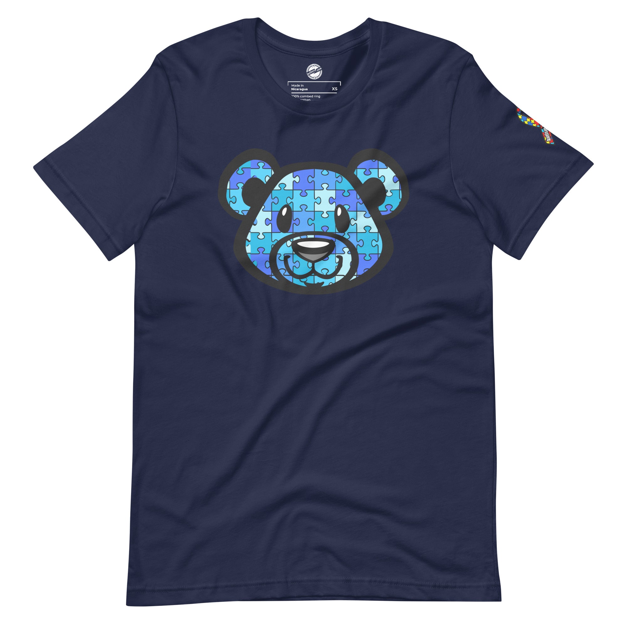 Blue Puzzle Bear Adult Unisex t-shirt